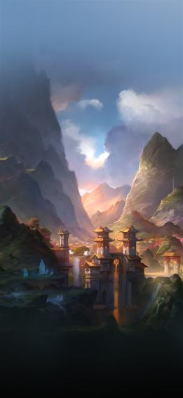 Mountain Art Anime Peaceful iPhone X Wallpaper