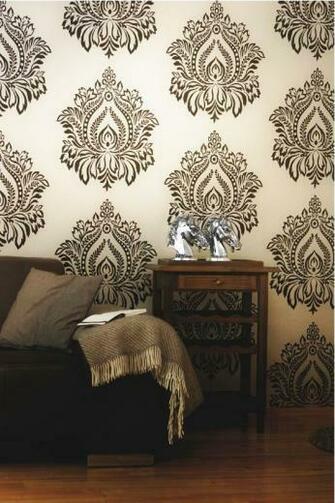 Traditional Floral Damask Large Print Wallpaper For Living Dining And