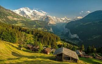 Desktop Wallpaper Switzerland Village Wengen Canyons Mountains