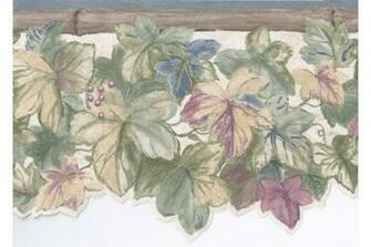 Blue Bamboo Grape Leaves Wallpaper Border