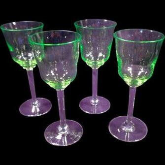 Wine Glasses Intense Chartreuse Clear Stems Vintage Lime Green