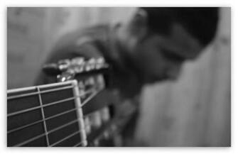 Playing Guitar Black And White HD Desktop Wallpaper Widescreen