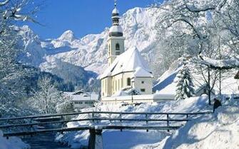 Snow Covered Church Desktop Wallpaper