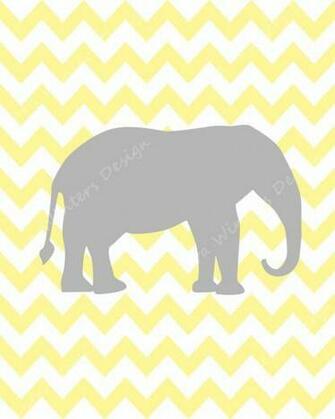 Yellow Grey Chevron Background Elephant Monogram And