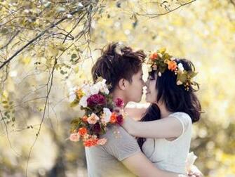 Romantic Love Couple HD Wallpaper Kissing In Garden Desktop Wide