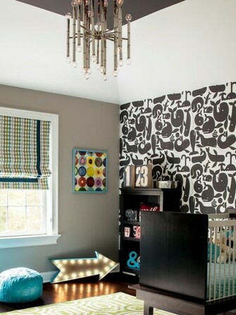 Black And White Whale Wallpaper In Boy S Nursery