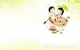 Puppy Love Childhood Sweetheart Sweet Couples Cartoon Wallpaper