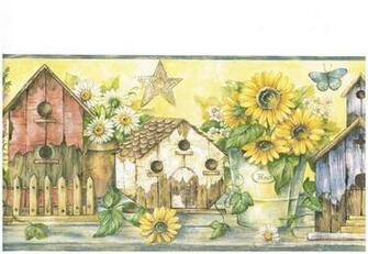 Country Birdhouses And Sunflowers Wallpaper Border