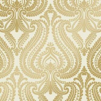 Damask Metalic Designer Feature Wallpaper Cream Gold And