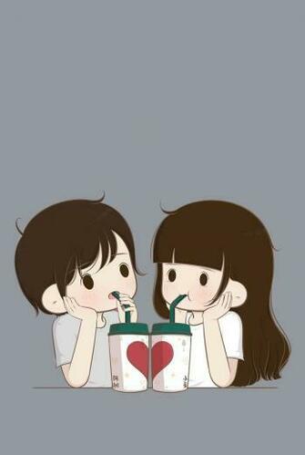 Ngopi Yuk In Cute Couple Cartoon Wallpaper