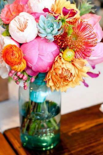 Spring Bouquet In Mason Jar Wallpaper Wide HD