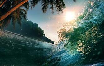 Wallpaper Sea Wave Beautiful Sunset Scene Water Splash Tropical