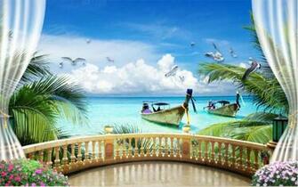 3d Wallpaper Window Balcony Scenery Living Room