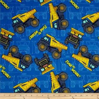 Tonka Truck Time To Work Blue Background Cotton Quilting Fabric