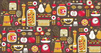 Retro Kitchen Fabric Prints Curtains