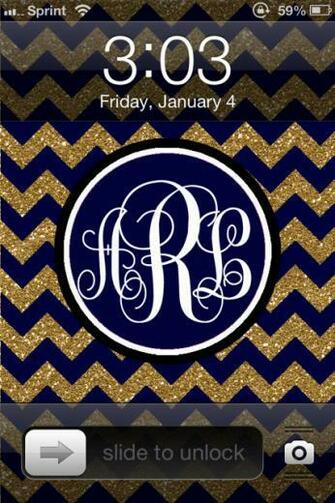 Navy Blue Chevron Wallpaper Phone Monogram Gold