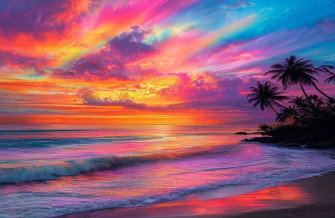 Sunset Ocean Rainbow Wallpaper
