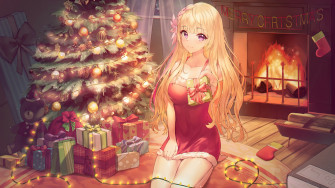 Christmas Tree Gifts Anime Girl 4k Wallpaper iPhone HD Phone 6080h