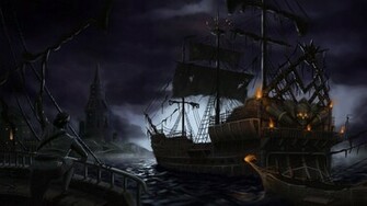 Art Flying Dutchman Port Bay Ghost Sailor Wallpaper