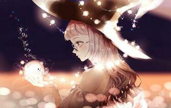 Wallpaper Girl Lights Hat Anime Art Glasses Garland Touhou
