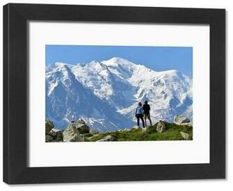 Print Of Trekkers With Mont Blanc Massif On Background Close To