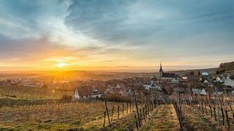 Wallpaper France Alsace Blienschwiller Houses Fields Sunshine