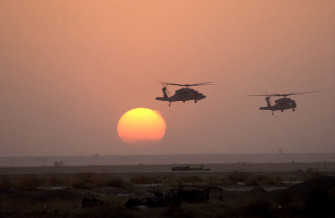 Military Helicopters At Sunset Wallpaper