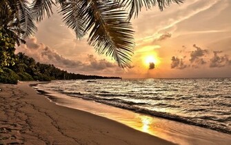 Magnificent Sunset Over Tropical Beach HD Wallpaper