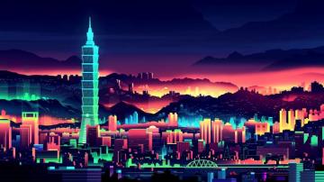 Wallpaper Vector Picture Taiwan City Skyscrapers Art