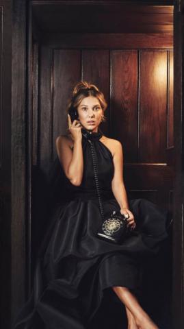 Millie Bobby Brown Black Dress Telephone 4k Ultra HD Mobile Wallpaper