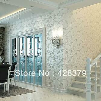 Non Woven Wallpaper Brief Silver Pearl Flock Printing Bird Nest Modern