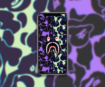 Bape Wallpaper With Shark Face On Camo Background