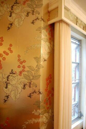 Gold Metallic Asian Inspired 70s Wallpaper In The Victorian Dining