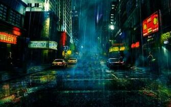 Rainy City Wallpaper HD Desktop Image