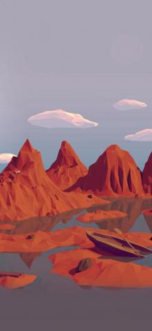 Low Poly Art Mountain Red Illust iPhone X Wallpaper