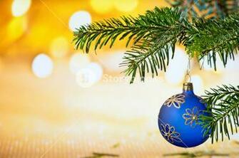 Blue Christmas Ball With Twig On The Unfocused