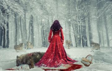 Wallpaper Winter Forest Snow Basket Blood Wolf Girl Pack