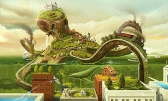 Trippy Octopus Landscape Pic Wallpaper