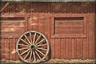 Red Barn Wood Wallpaper And Wooden Wheel By