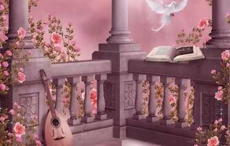 Wallpaper Flowers Music Dove Roses Columns Book