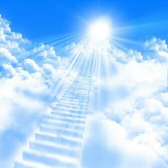 Laeacco Wonder Shining Cloudy Stair To Heaven Blue Sky Scenic