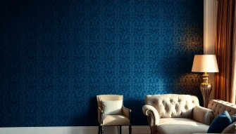 Dark Blue Damask Wallpaper