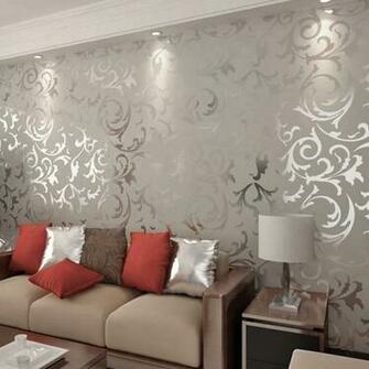 New Designer Flocking Textured Grey Color Wallpaper Discount Now For