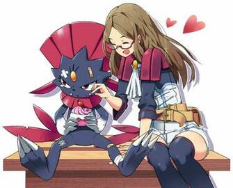 Wallpaper Pokemon Weavile Anime Girl Glasses Wallpapermaiden