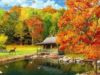 Cabin In Fall Foliage 3d Falling Leaves Screensaver