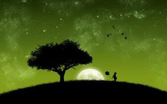 Trees Moon Silhouette Wallpaper