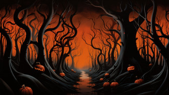 Spooky Halloween Pumpkin Forest Ai Generated 4k Wallpaper