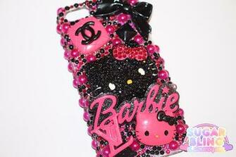 Pink Black Bling Hello Kitty Barbie Decoden Case For iPhone 5s
