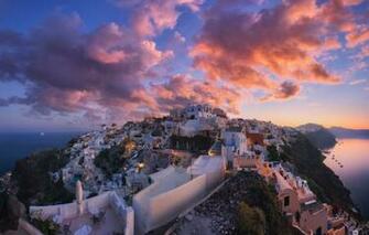 Wallpaper The Sky Clouds Santorini Greece Image For Desktop