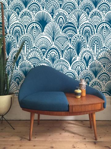 Burgundy Bohemian Removable Wallpaper Abstract Blue